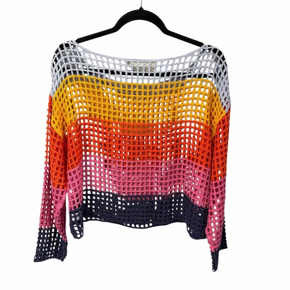 Anthropologie Maeve Striped Poncho Assorted Open Knit Striped Womens One Size - Picture 6 of 7